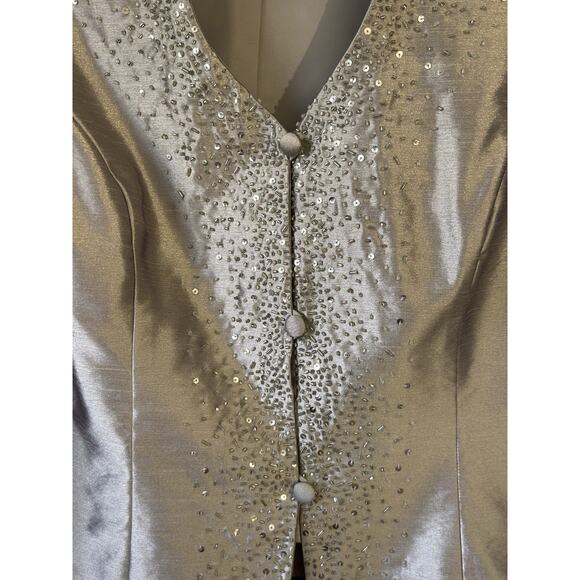 Alex Evenings Women’s Beige Satin Sequin Mother of The Bride Jacket Skirt Sz. 16 - Picture 10 of 16
